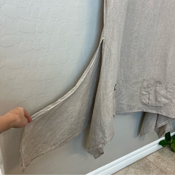 Boutique Linen tunic top Lagenlook asymmetric , pockets, sleeveless, tan, sz M - Picture 4 of 8